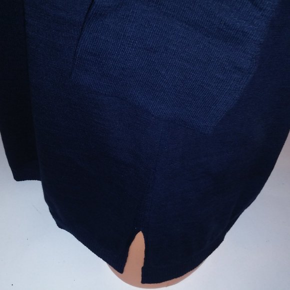 Talbots Sweater Large V Neck Navy Blue Solid 3/4 Sleeve 100% Cotton Pullover Bus - Picture 7 of 11